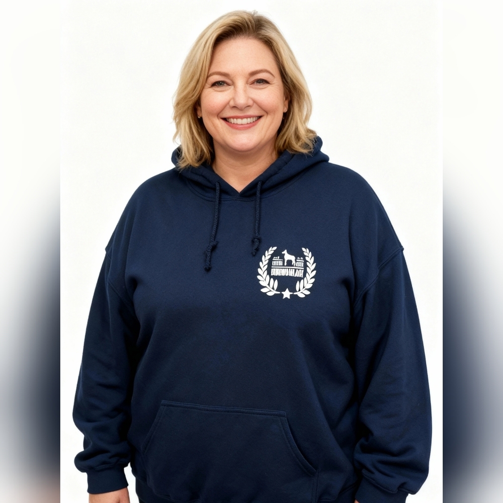 Doberman Lady - Navy Blue Hoodie with White Logo